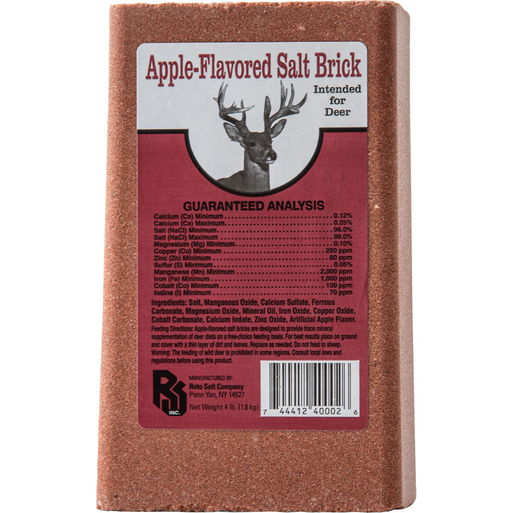 Roto Salt Apple-Flavored Salt Brick 4 lb, red brick labeled intended for deer.