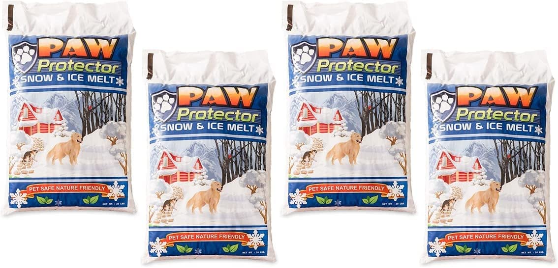 Four Paw Protector snow and ice melt 20 lb bags from Chemical Equipment Labs, the 4 bag pack.