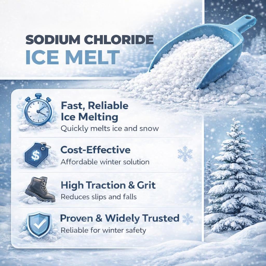 Halite Crystals Ice Melt 8 to 45 lb resealable pails, natural rock salt deicer, view 2