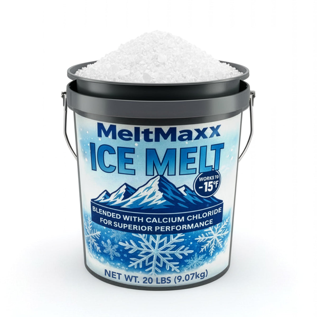 MeltMaxx Ice Melt 8 to 45 lb pails, calcium chloride and rock salt blend rated to -15°F, view 7