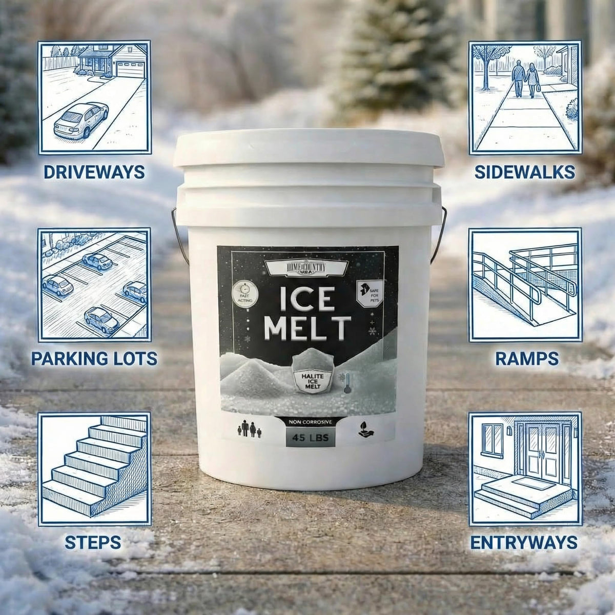 Halite Crystals Ice Melt 8 to 45 lb resealable pails, natural rock salt deicer, view 8