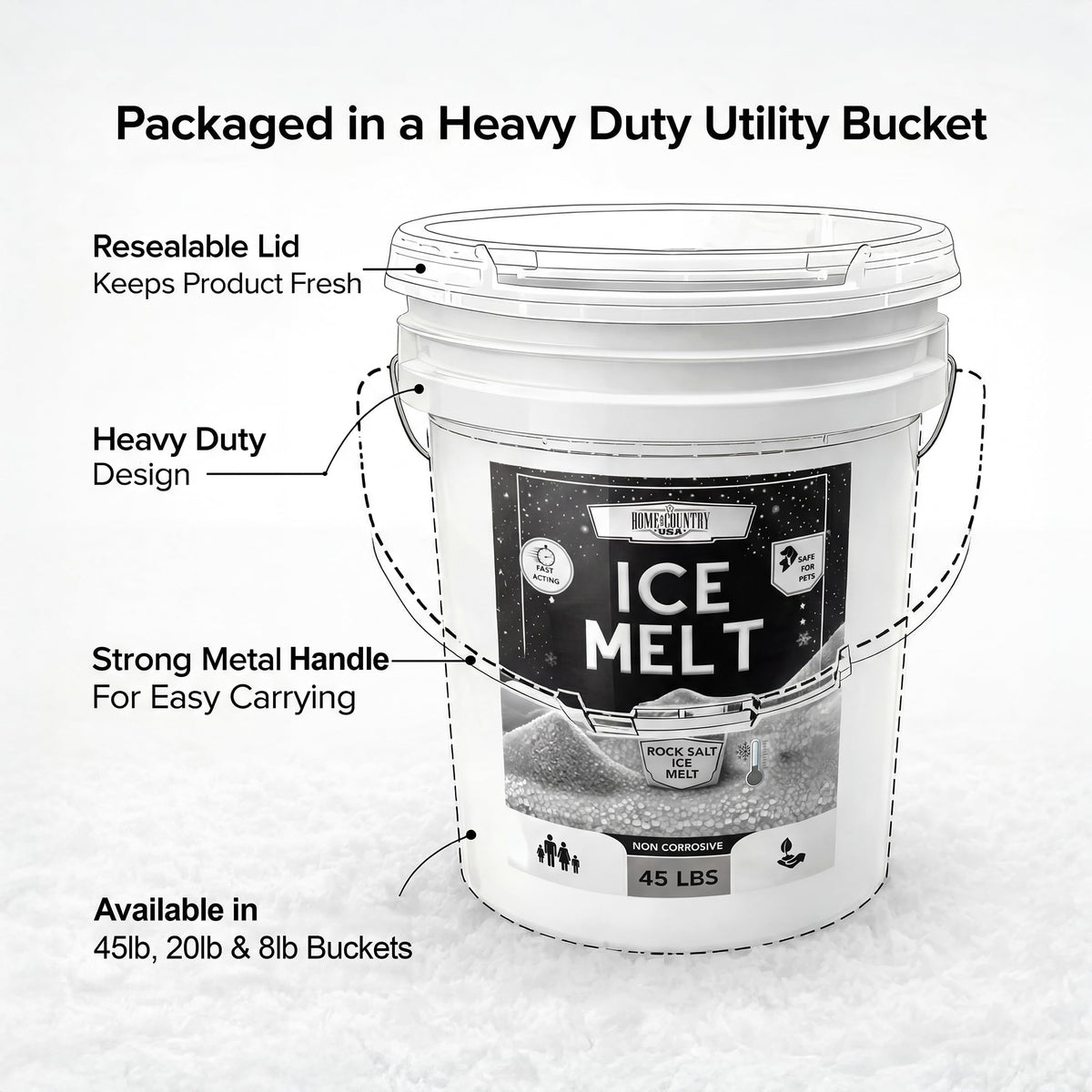Halite Crystals Ice Melt 8 to 45 lb resealable pails, natural rock salt deicer, view 7