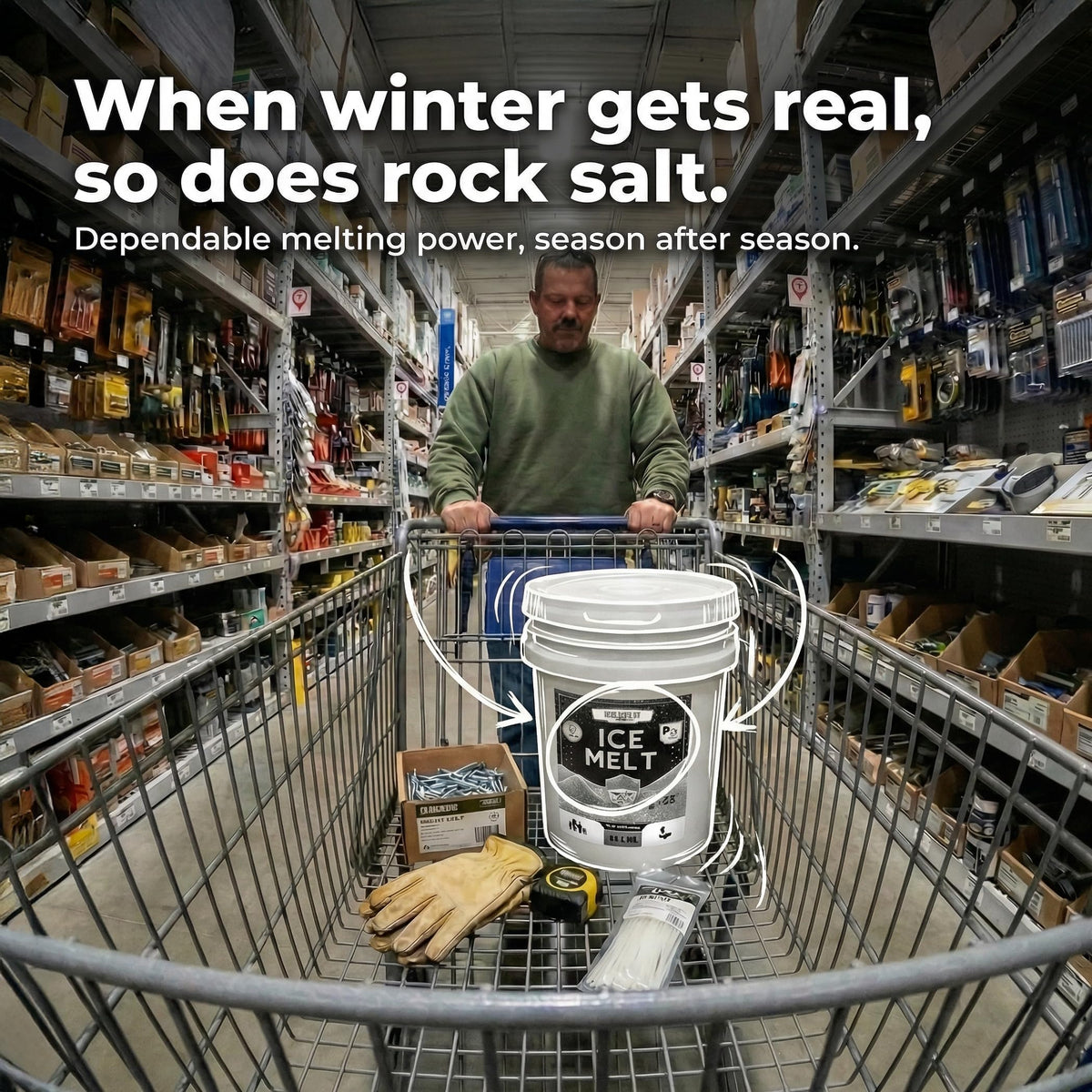 Halite Crystals Ice Melt 8 to 45 lb resealable pails, natural rock salt deicer, view 6