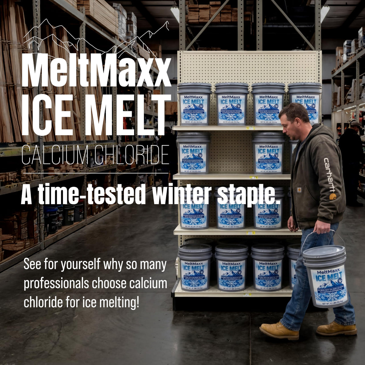 MeltMaxx Ice Melt 8 to 45 lb pails, calcium chloride and rock salt blend rated to -15°F, view 4