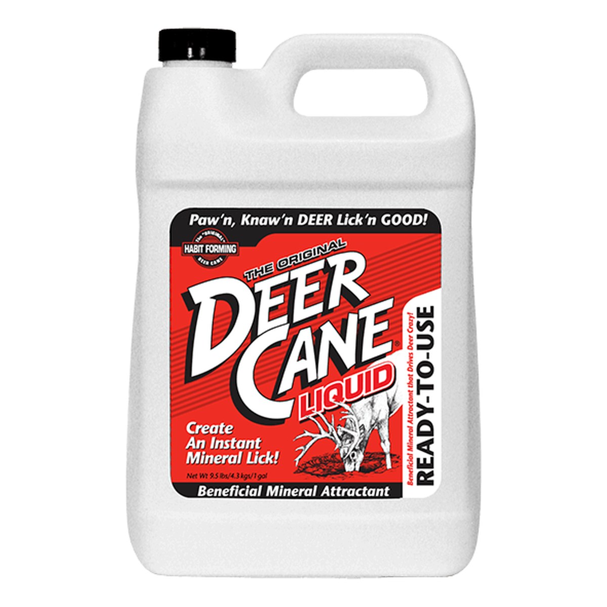Deer Cane Liquid 1 gallon jug, printed ready-to-use, create an instant mineral lick.