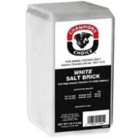 Champion's Choice White Salt Brick 4 lb, printed for free choice feeding to farm animals.