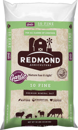 Redmond 10 Fine with Garlic Premium Mineral Salt bag for all classes of livestock.
