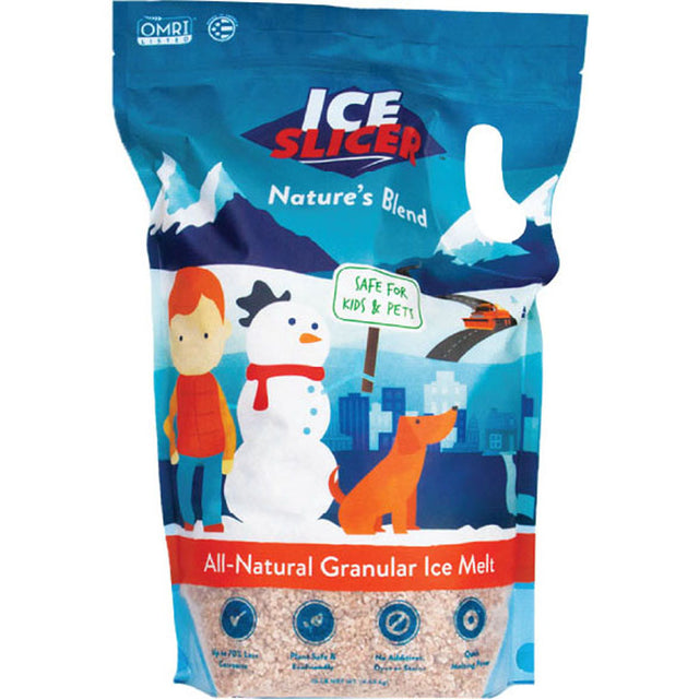 Redmond Ice Slicer Nature's Blend 10 lb pouch, all-natural granular ice melt, printed safe for kids and pets.