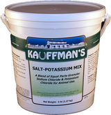 Kauffman's Salt-Potassium Mix 5 lb pail printed equal parts sodium chloride and potassium chloride for animal use.