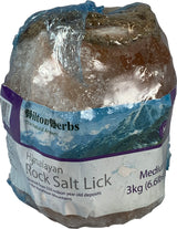 Hilton Herbs Himalayan Rock Salt Lick, Medium 3 kg (6.6 lb), wrapped with a rope and a mountain label.