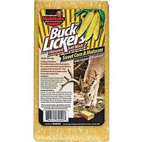 Buck Lickers Flavored Salt Block, Sweet Corn and Molasses, with calcium and phosphorus.