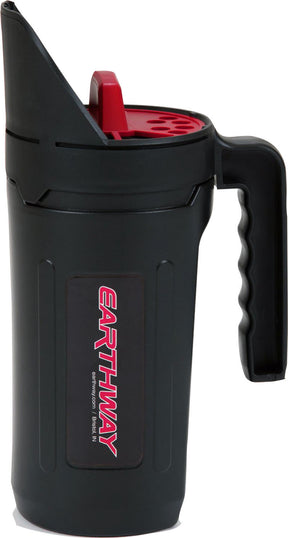 Earthway EarthShaker black hand spreader with a red adjustable dial top and a molded handle.