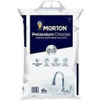 Morton Potassium Chloride water softener pellets 40 lb bag, navy and white pack with a plastic handle.