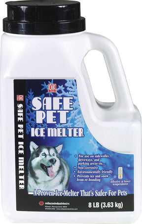 Qik Joe Safe Pet ice melter 8 lb jug with a husky, non-corrosive, a proven ice melter that is safer for pets.