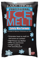 Lake Shore Professional Ice Melt 50 lb black bag, Safety-Max formula, printed works below 0°F.
