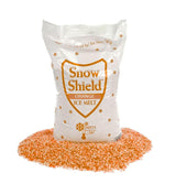 Snow Shield Orange ice melt 50 lb bag with a pile of orange granules, shown on the Snow Shield Pink listing.