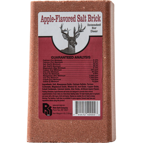 Roto Salt Apple-Flavored Salt Brick 4 lb, red brick labeled intended for deer.