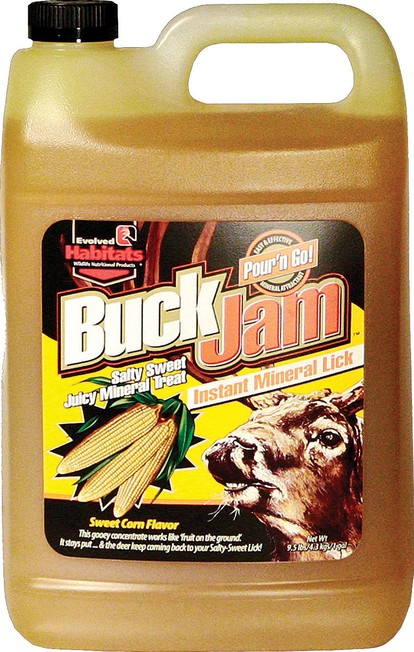 Evolved Habitats Buck Jam instant mineral lick, Sweet Corn flavor, 1 gallon jug.
