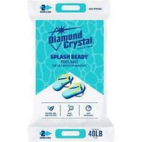 Diamond Crystal Splash Ready pool salt 40 lb bag for salt water chlorinators, aqua and white two-handle pack.