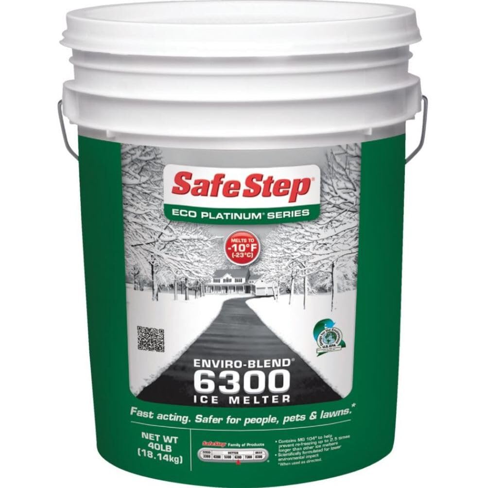 Safe Step Eco Platinum Series Enviro-Blend 6300 ice melter 40 lb pail, melts to -10°F.