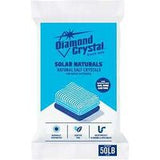 Diamond Crystal Solar Naturals natural salt crystals 50 lb bag for water softeners, blue and white pack.