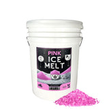 Home and Country USA Pink Ice Melt 8 lb pail with pink granules.