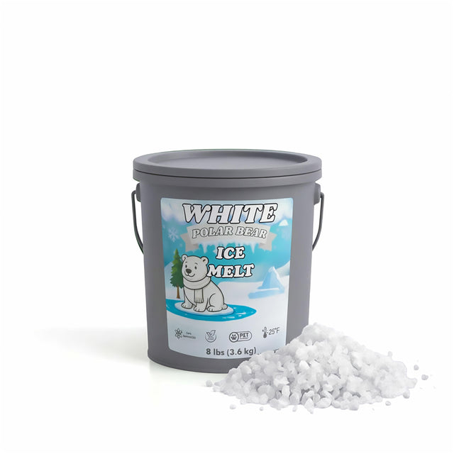White Polar Bear CMA Pet-Friendly Ice Melt 8 to 45 lb pails, white granules rated to -20°F