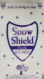 Snow Shield Purple ice melt 50 lb bag front from Chemical Equipment Labs, printed melts down to -20°F.