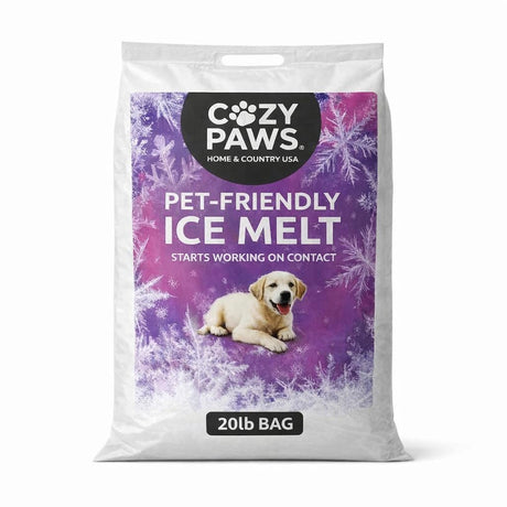 Cozy Paws pet-friendly ice melt 20 lb bag from Home and Country USA, shown on the Paw Protector listing.
