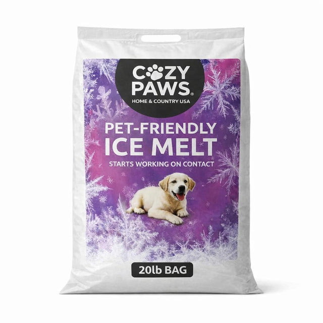 Cozy Paws pet-friendly ice melt 20 lb bag from Home and Country USA, shown on the Paw Protector listing.