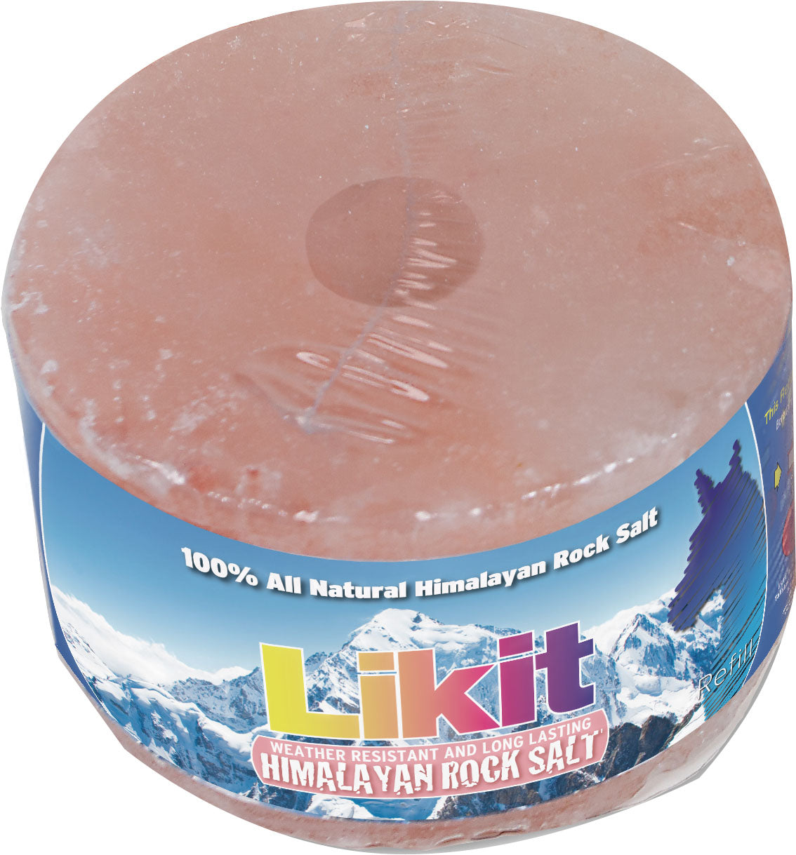Likit Himalayan Rock Salt round lick, label printed 100% all natural, weather resistant and long lasting.
