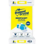 Diamond Crystal Bright and Soft salt pellets 40 lb bag for water softeners, yellow and blue two-handle pack.