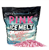 Home and Country USA Pink Ice Melt 8 lb bag with pink granules.