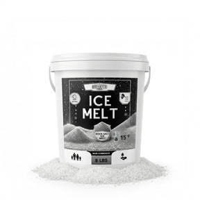 Home and Country USA Rock Salt Ice Melt 8 lb pail, printed 15°F.
