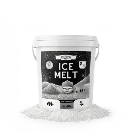 Rock Salt Ice Melt 8 to 45 lb resealable pails, coarse deicing salt for driveways and walkways