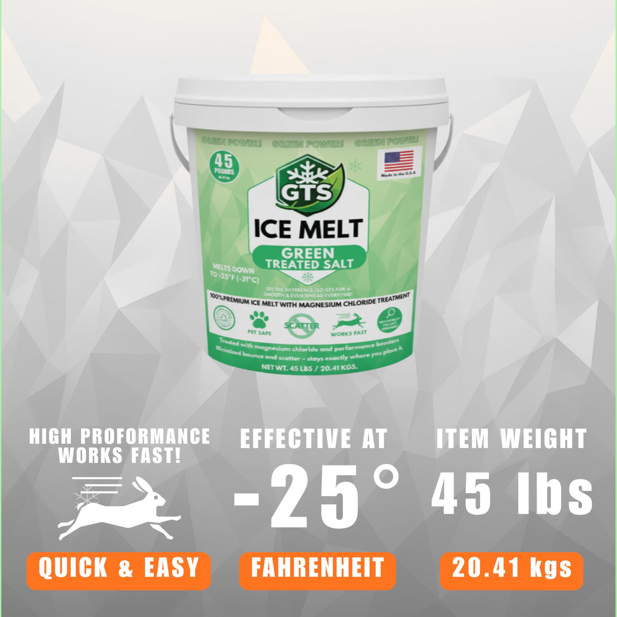 GTS 45 lb pail graphic printed effective at -25°F, item weight 45 lbs.
