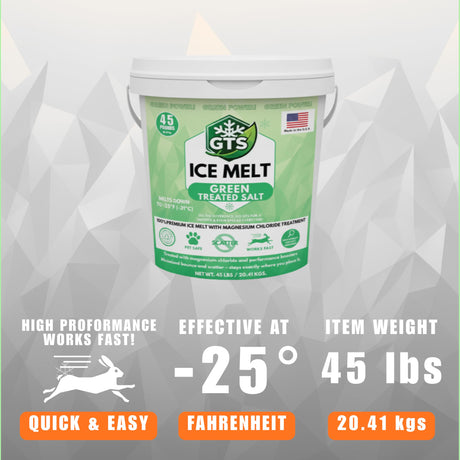 GTS Green Treated Salt Ice Melt 8 and 45 lb pails, rock salt treated with magnesium chloride, view 8