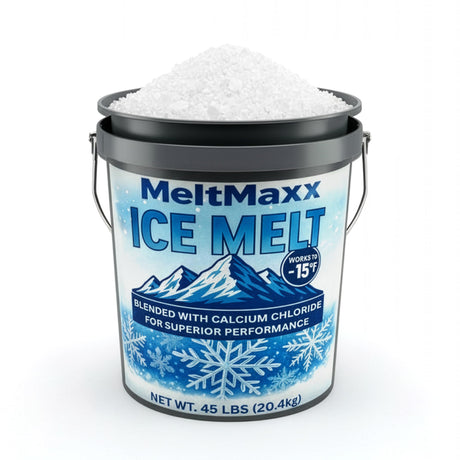 MeltMaxx Ice Melt 8 to 45 lb pails, calcium chloride and rock salt blend rated to -15°F, view 8