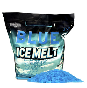 Home and Country USA Blue Ice Melt 8 lb bag with blue granules, printed -25°.