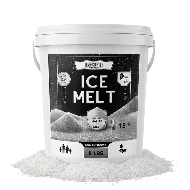 Halite Crystals Ice Melt 8 to 45 lb resealable pails, natural rock salt deicer