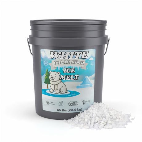 White Polar Bear CMA Pet-Friendly Ice Melt 8 to 45 lb pails, white granules rated to -20°F, view 8