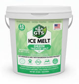 GTS Ice Melt Green Treated Salt 45 lb pail, printed melts down to -25°F, made in the USA.