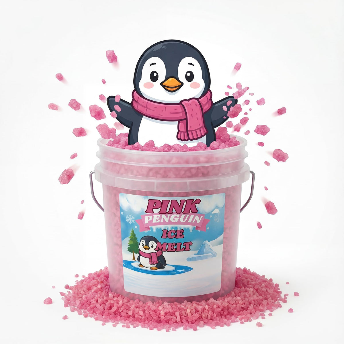 Pink Penguin CMA Pet-Friendly Ice Melt 8 to 45 lb pails, pink granules rated to -20°F, view 5