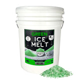 Home and Country USA Green Ice Melt 45 lb pail with green granules.