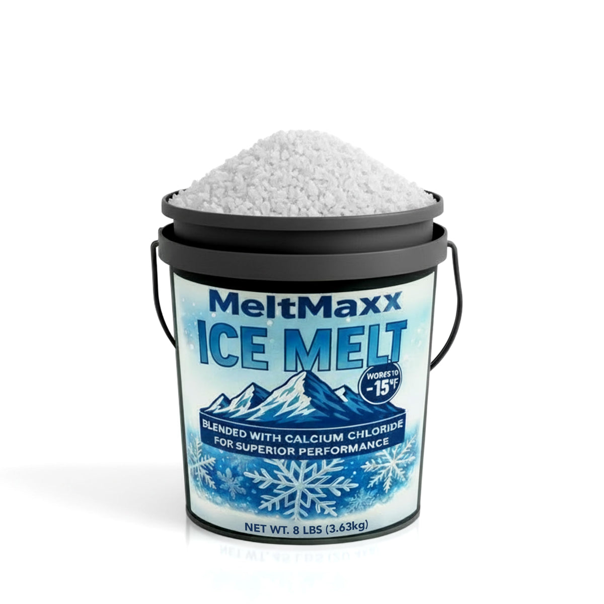 MeltMaxx Ice Melt 8 to 45 lb pails, calcium chloride and rock salt blend rated to -15°F