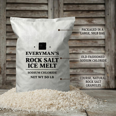 EveryMan's Rock Salt Ice Melt 50 lb bag, sodium chloride deicing salt for driveways and lots, view 2