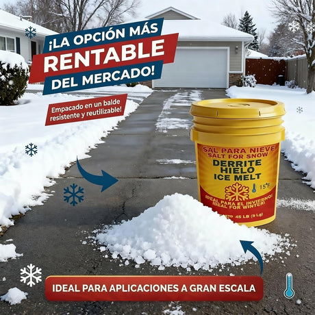 Sal para Nieve Rock Salt 8 to 45 lb resealable pails, 100% rock salt with bilingual label, view 3