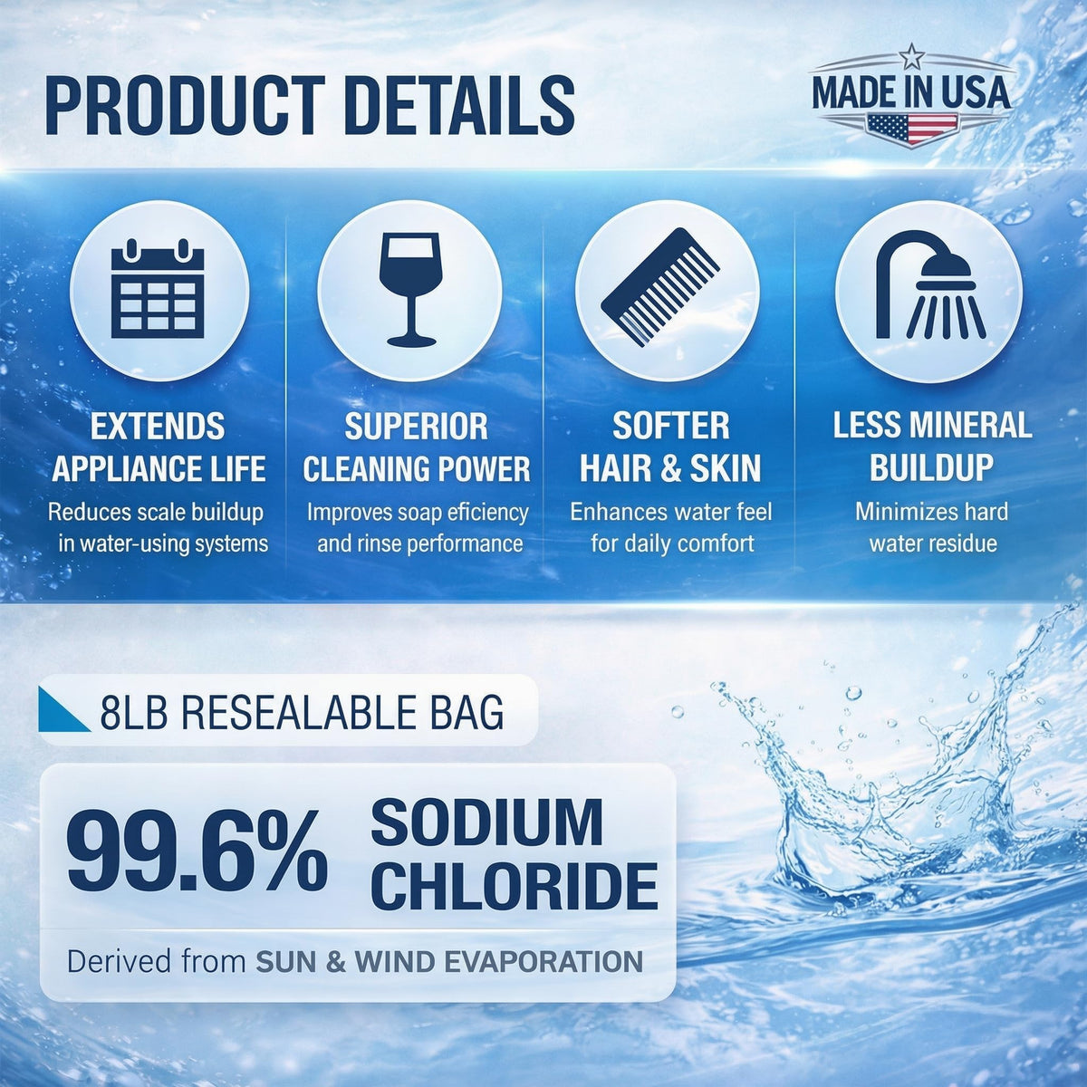 All natural solar salt water softener crystals 8, 40 and 50 lb bags, no added chemicals, view 2