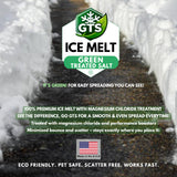 GTS logo over a cleared snowy path, printed treated with magnesium chloride, minimized bounce and scatter.
