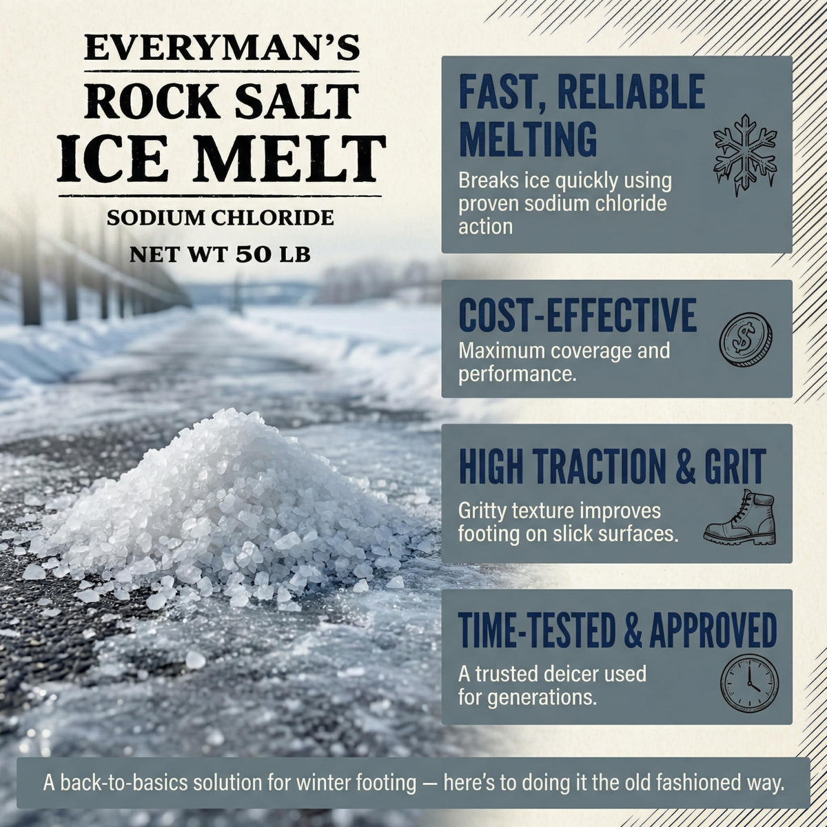 EveryMan's Rock Salt Ice Melt 50 lb bag, sodium chloride deicing salt for driveways and lots, view 5